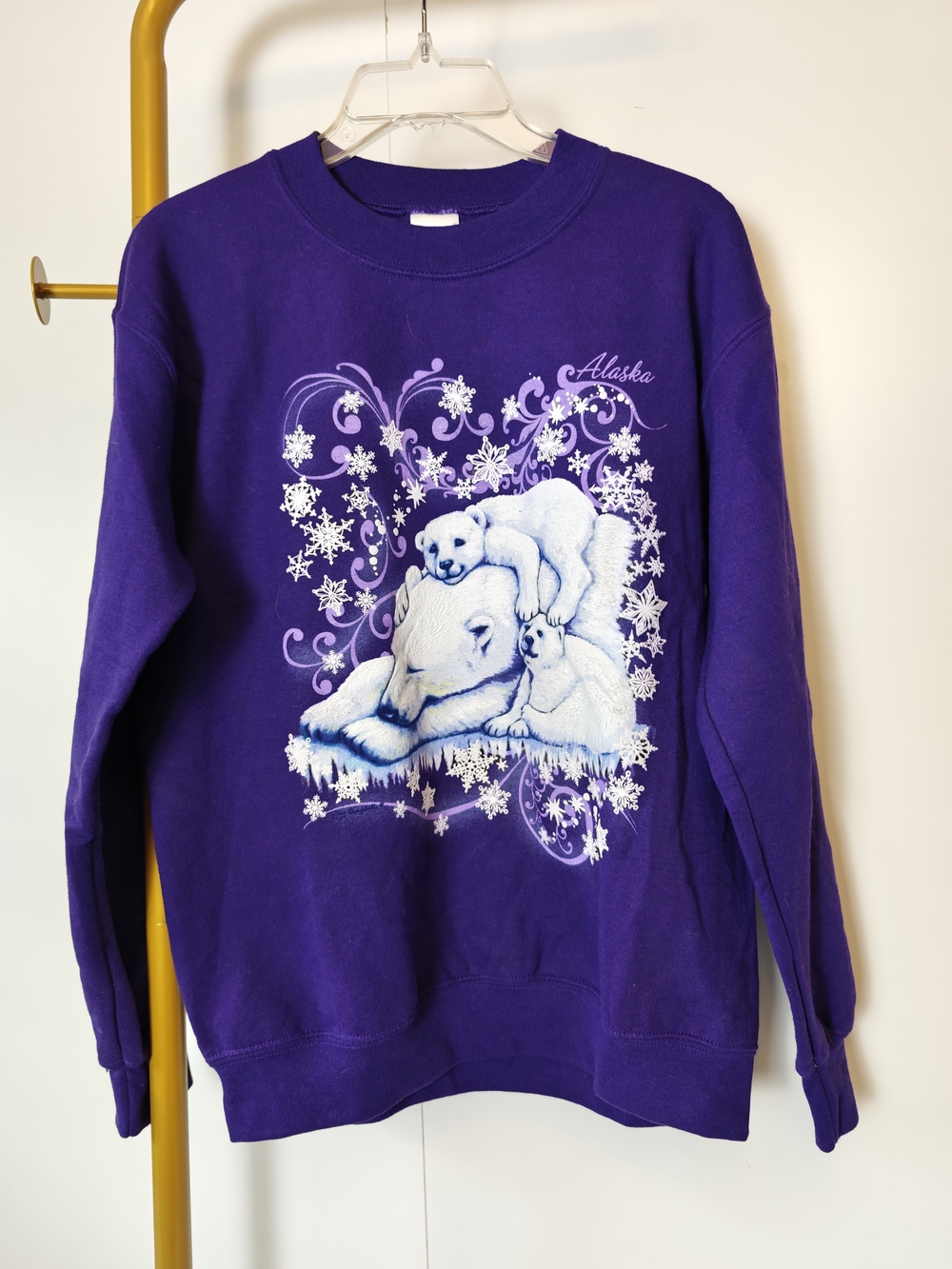 Vintage Gildan Alaska Polar Bear Graphic Sweatshirt Purple Crewneck Small